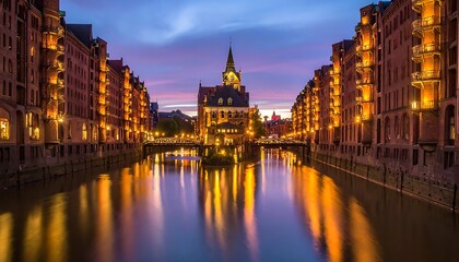 Fototapeta premium Canal with buildings and church tower.