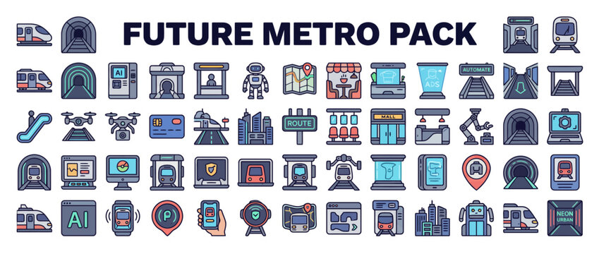 Collection of futuristic metro icons and symbols.