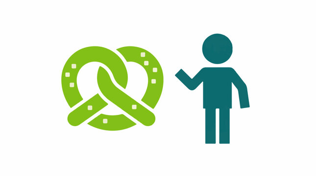 Person standing next to large pretzel snack icon