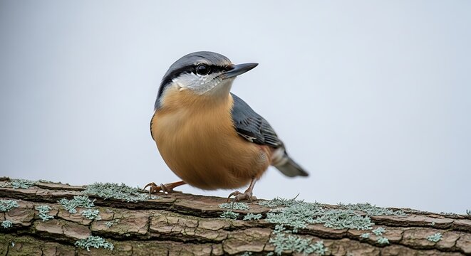 Close up of a nuthatch perched on a tree branch against a blurred background