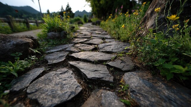 Grey Bluestone Country Path, Quiet Rural Stone Trail Widescreen Landscape
