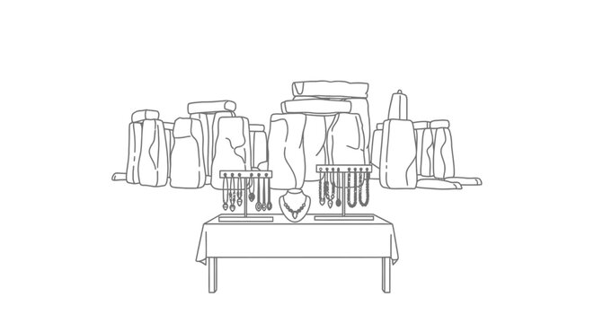 Stonehenge and Jewelry Display - Ancient Monument and Modern Accessories.