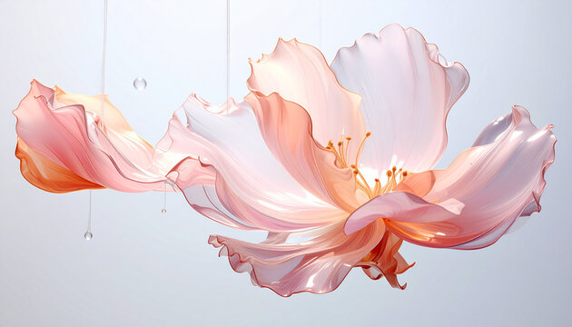 beautiful pink flower petals floating in air