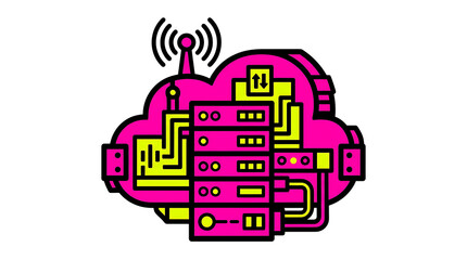 Fototapeta premium Cloud Computing Infrastructure Illustration with Servers and Signal