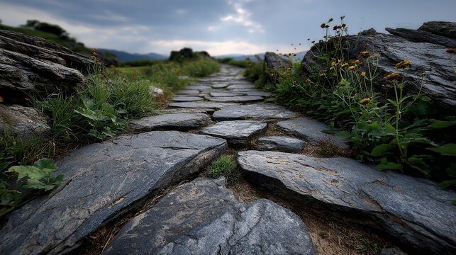 Grey Bluestone Country Path, Quiet Rural Stone Trail Widescreen Landscape