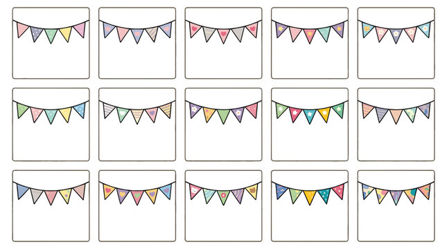 Colorful decorative bunting flags hanging on string for celebration