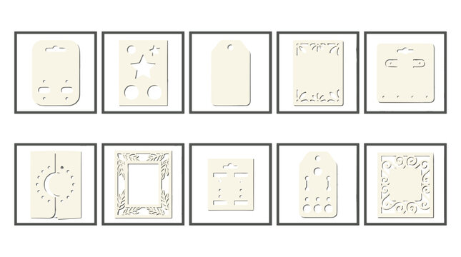 Set of empty picture frames with ornate designs and decorative borders