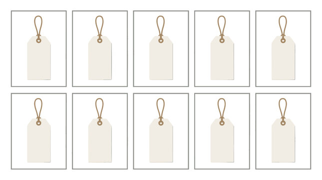 Collection of blank price tags with string loops for labeling products