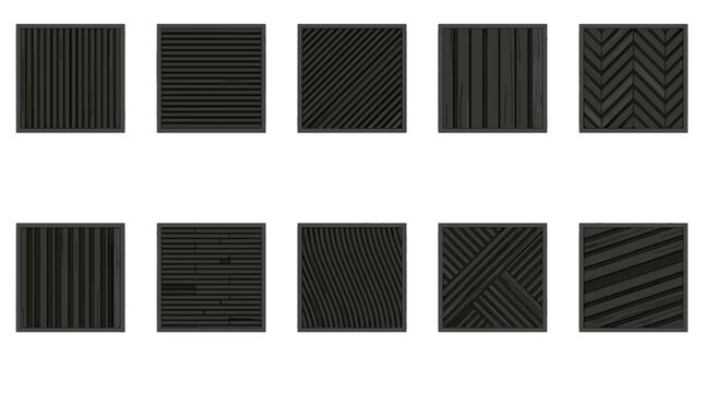 Collection of various black rubber mats with textured surfaces