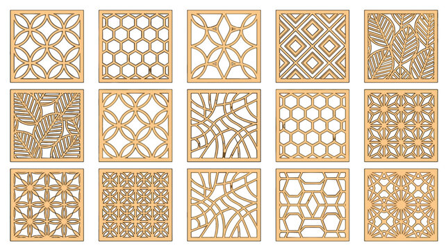 Collection of intricate geometric tile patterns in warm brown tones