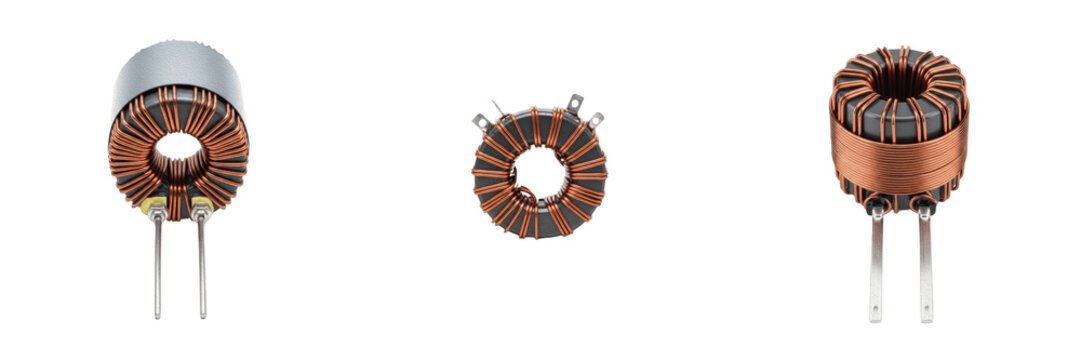 Power inductor electronic hardware component specimen showcasing solid state physical morphology traits, microelectronics electrical network topology parameters, architectural circuit schematic plan