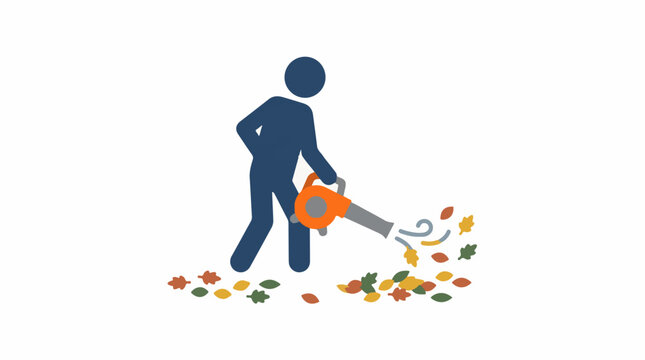 Man using power leaf blower to clear autumn leaves