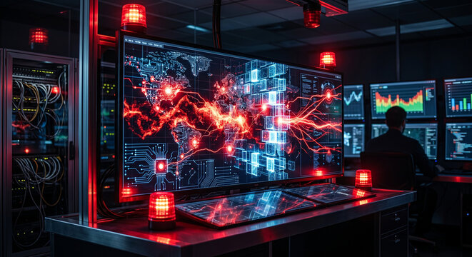 Intrusion Detection System Matrix with Red Threat Warning Lights