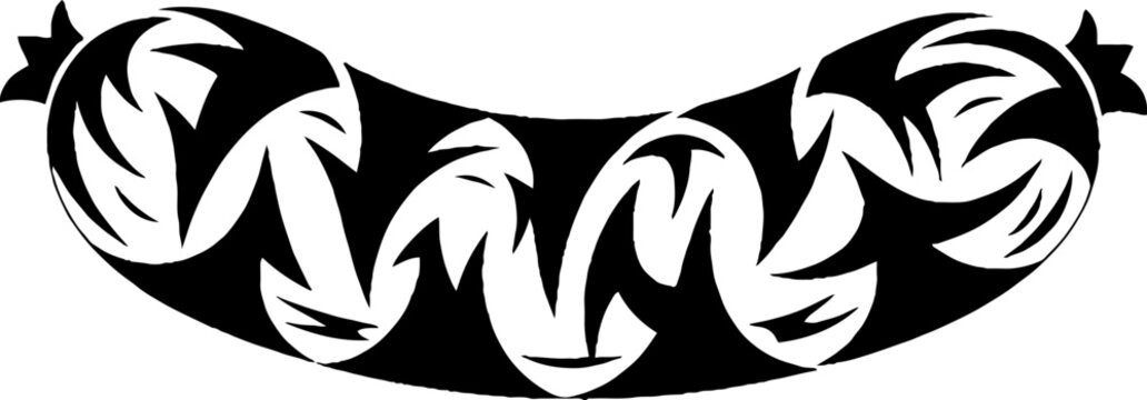Abstract tribal pattern in a curved sausage silhouette