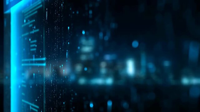 Futuristic HUD interface with bokeh city lights background
