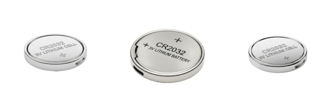 Coin cell battery hardware component specimen displaying structural microelectronics circuit network topology parameters, electrical specification attributes, schematic layout configuration storage