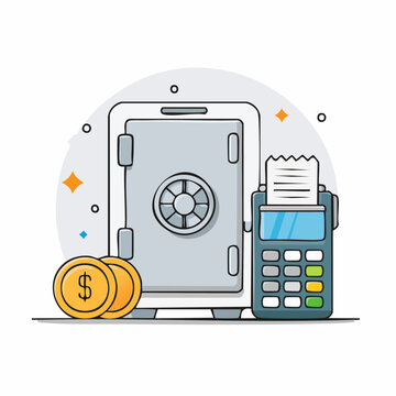 Safe, POS Machine, and Coins Illustration