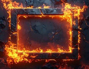 Fototapeta premium Fiery orange flames burning rectangular frame.