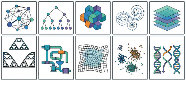 Collection of scientific and technological icons and illustrations