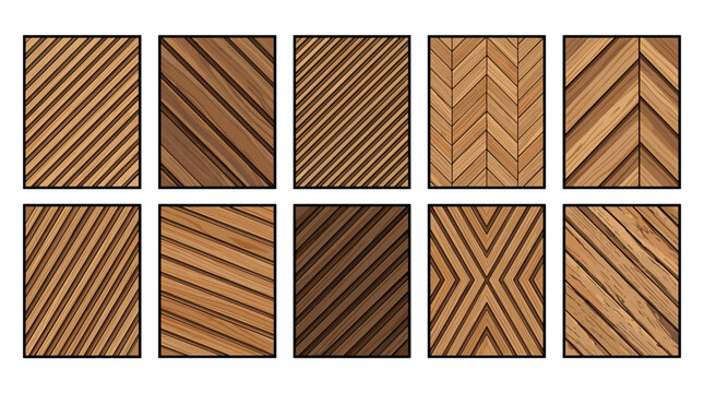 Collection of various wooden parquet flooring patterns and textures
