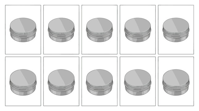 Set of ten gray cylindrical objects with textured surfaces