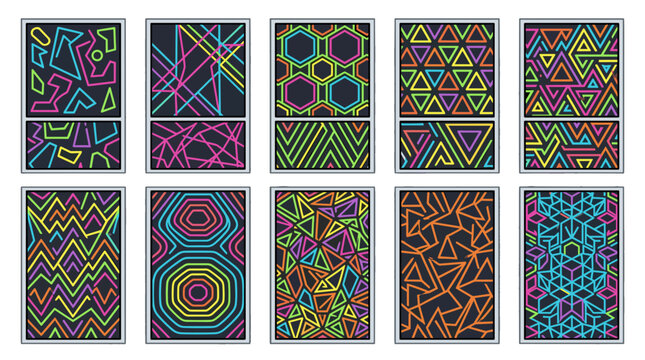 Collection of vibrant neon geometric abstract patterns for design