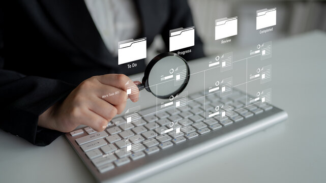 Task workflow system showing document progress through stages. Task tracking improves productivity, ensures visibility, task tracking supports planning, and task tracking manages status. Latch