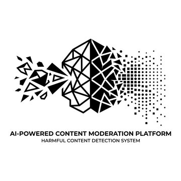 1 AI-powered content moderation platform silhouette, harmful detection system, technology icons, solid black style, business