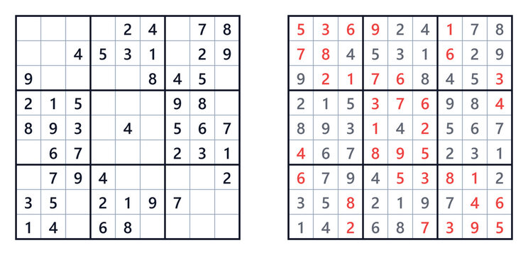 Sudoku puzzle with completed solution and marked numbers  