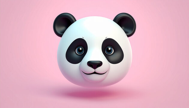 Cute cartoon panda face with big eyes and smiling expression isolated