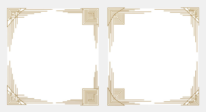 Set of elegant gold Art Deco frames featuring intricate geometric corner patterns for sophisticated invitation designs.