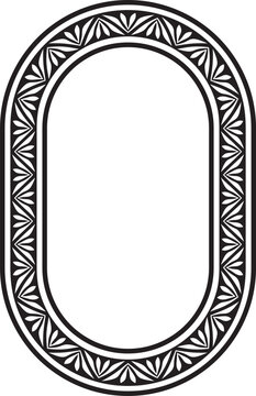 Vector black monochrome stencil oval classic byzantine ornament. Circle, ring, border, Ancient Greece, Eastern Roman Empire frame. Decoration of the Russian Orthodox Church