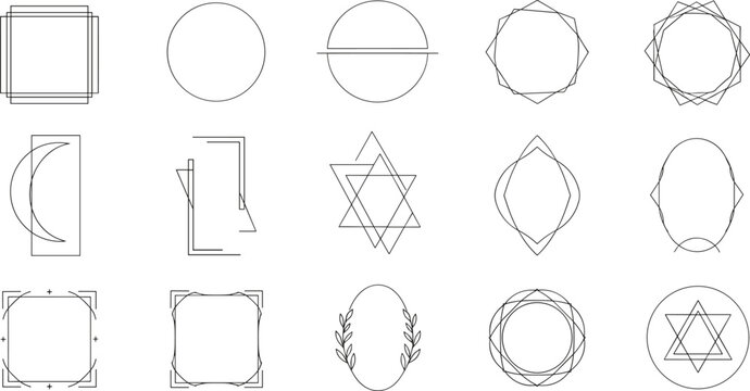 Minimal Geometric Frame and Shape Collection with Abstract Line Art Borders, Sacred Geometry, and Modern Vector Design Elements Set