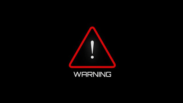 Warning. 5-second looping glitch animation with red warning triangle, exclamation mark, and distorted "WARNING" text. Ideal for digital alerts, system notifications, tech failures, and UI/UX visuals.