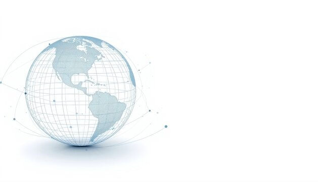 Abstract translucent light blue sphere made of interconnected dots and lines resembling a data globe digital world or network system on a clean white background with abstract translucent connection