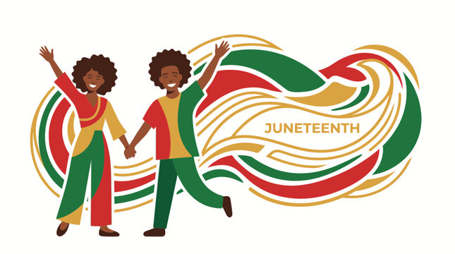 Joyful Juneteenth Celebration with Diverse Children and Vibrant Waves