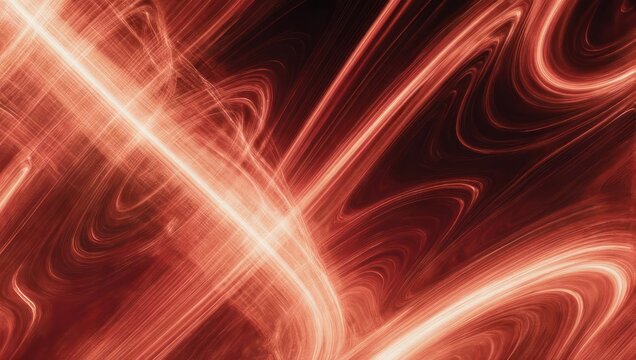Abstract fiery swirls and light streaks dominate a dark red background, creating a dynamic visual