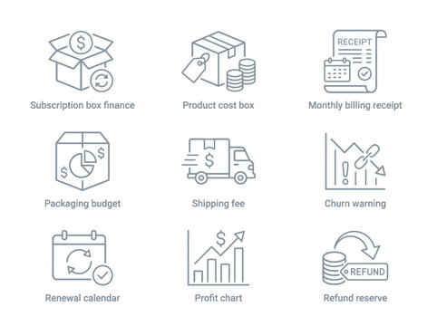 Financial icons for business and commerce management