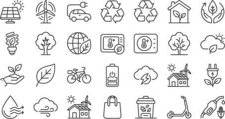 Fototapeta premium Collection of ecofriendly and renewable energy icons for sustainability themes