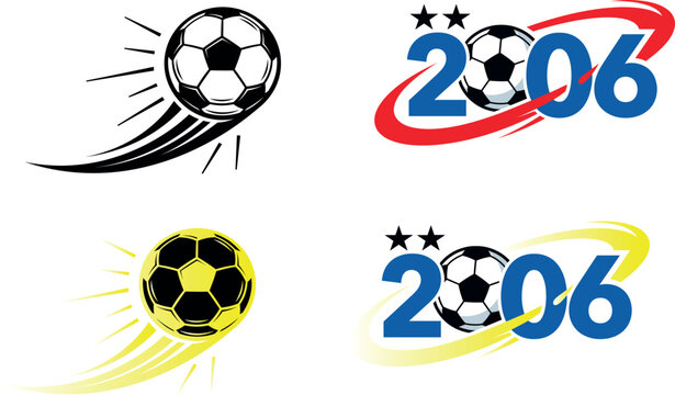 2006 Soccer Ball Logo Set with Flying Ball Motion Trail and Swoosh Accent Vector Illustration for Football Tournament Championship Branding and Sports Event Design