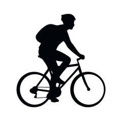 Obraz premium Silhouette of a Cyclist Riding a Bicycle with a Backpack and Helmet