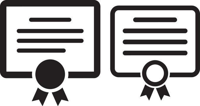 Certificate icon silhouette, diploma with ribbon vector