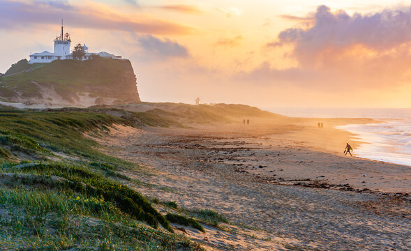 Sunrise at Nobby's Beach with Nobby's Lighthouse in the Background Newcastle New South Wales