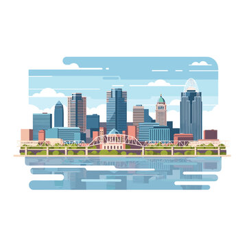 Modern Flat Cincinnati Skyline Illustration with Water