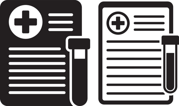 Medical document and test tube icon set silhouette vector