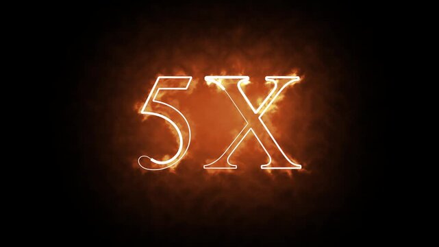5X text Fairy Burning Glow Effect, Realistic Motion Graphics Animation. Abstract Glowing Fairy Font Waving and Burning in Slow Motion.