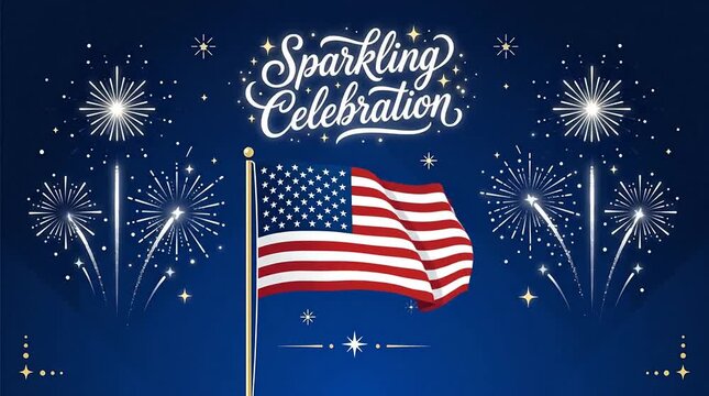 Vibrant patriotism displayed through animated sequences of waving American flags and colorful fireworks celebration in the night
