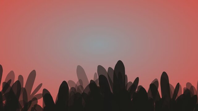 Black Plant Silhouettes Moving on Orange Gradient Background for Minimalist Nature and Organic Design