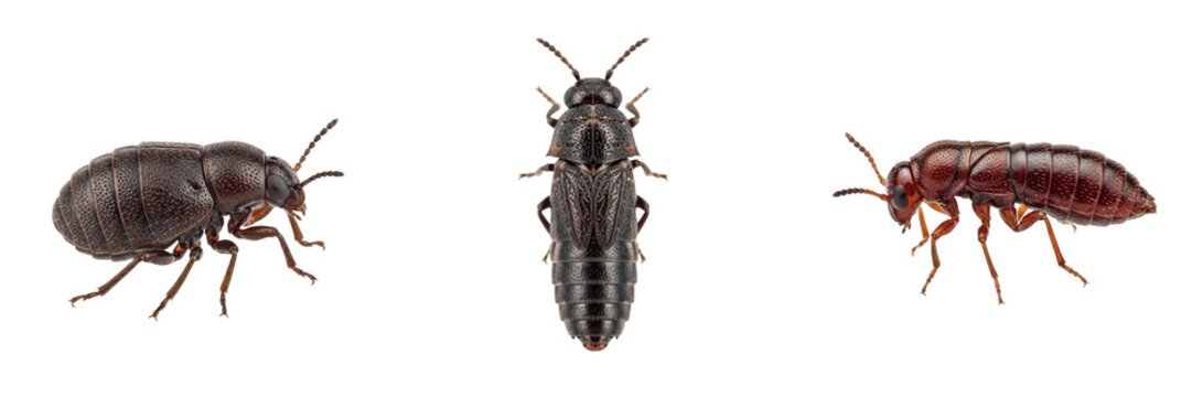 Coffee berry borer coffee crop pest insect showing biological anatomy, structural morphology, taxonomic classification traits, and agricultural crop damage parameters within a field zone.