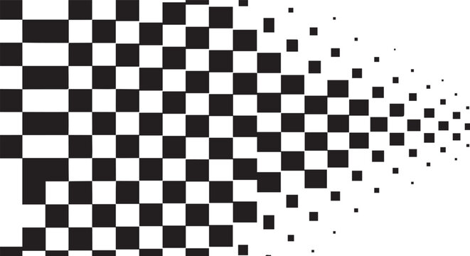 Checkerboard pattern fading into pixels, abstract background with grayscale squares.